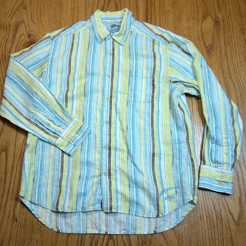 Tommy‎ Bahama Shirt Mens Large Relax 100% Linen Button Up Striped Summer Casual - Picture 2 of 8